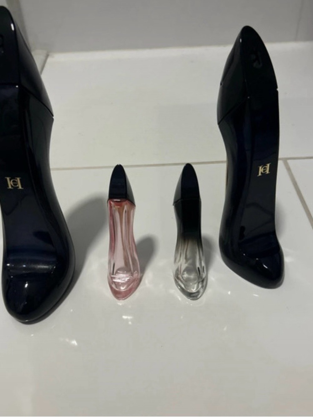 Empty Carolina Herrera Black High Heel Bottle Inspired Pumps